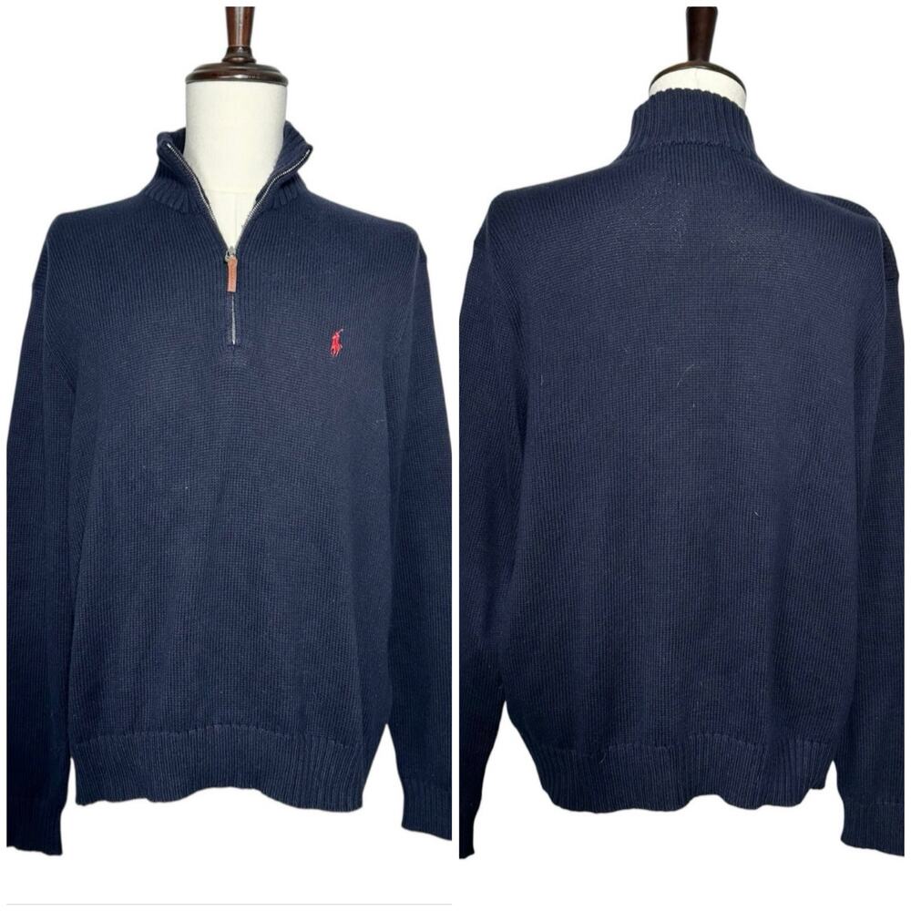 Polo by Ralph Lauren | Men | Vtg Navy Pima Cotton Quarter Zip Pullover | XXL